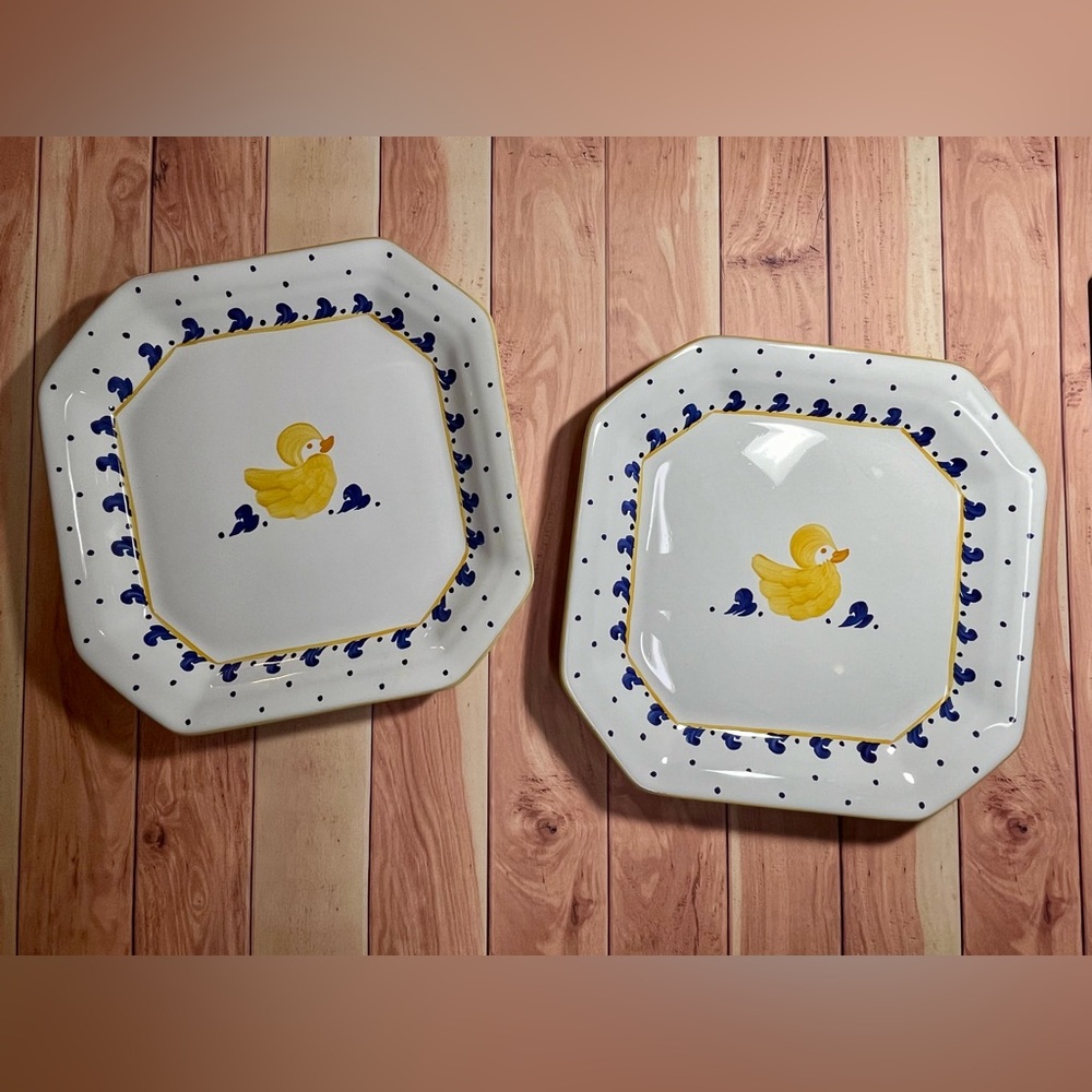 Set of 2 Octagon Duck Plates 'Splish Splash' Ceramic Plates by Present Tense